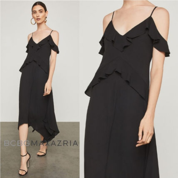 BCBGMaxAzria Lissa Asymmetrical Slip Black Dress XS - Picture 2 of 5